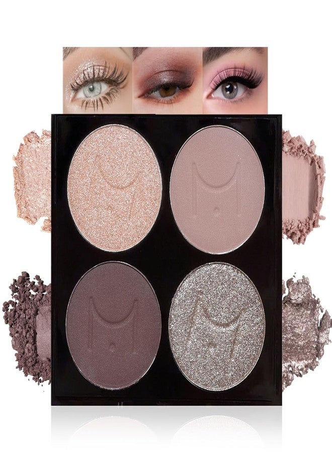 Hxssll 4-Color Neutral Nude Eyeshadow Palette – Matte & Shimmer Champagne Rose, Soft Taupe, Plum Brown & Silver Taupe Shades, High Pigment Blendable Mini Eye Shadow Kit for Daily Soft Glam & Blue Green Eyes - Image 1